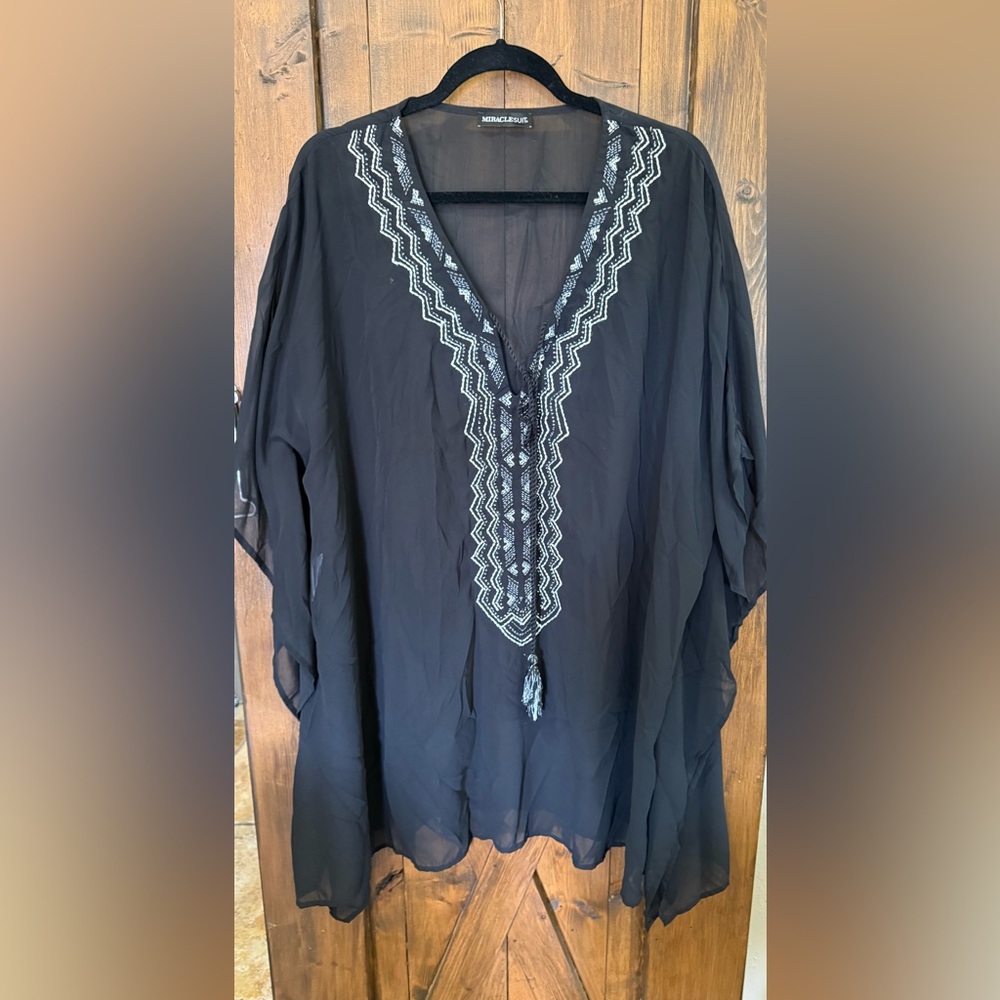 Miracle suit Black Embroidered Women's swim Cover Up.